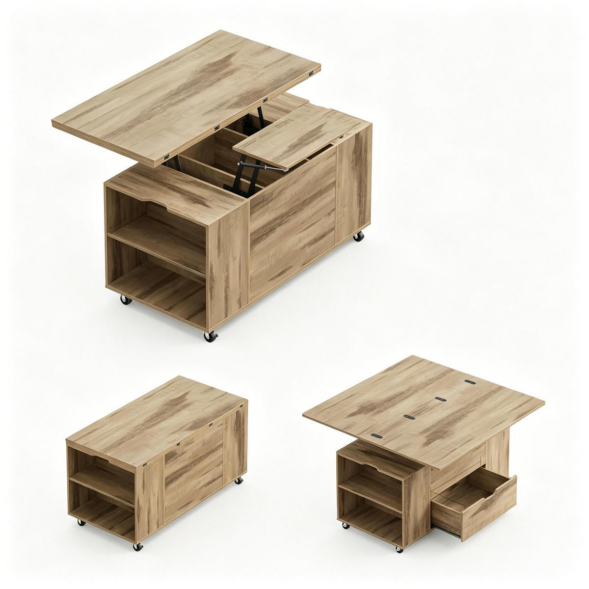 COUCHTISCH DE-37261 Lift-Top ausziehbar mit Rollen Eichenfarben - Eichefarben, Holzwerkstoff (50.5/100/53cm) - ComfortXL