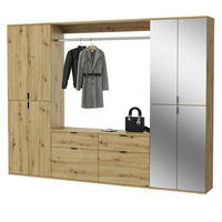 GARDEROBEN-SET Eiche 243 cm, Komplettset mit Spiegel - Schwarz/Eiche Artisan, Glas/Holzwerkstoff (243/193/34cm) - Inn.Furn