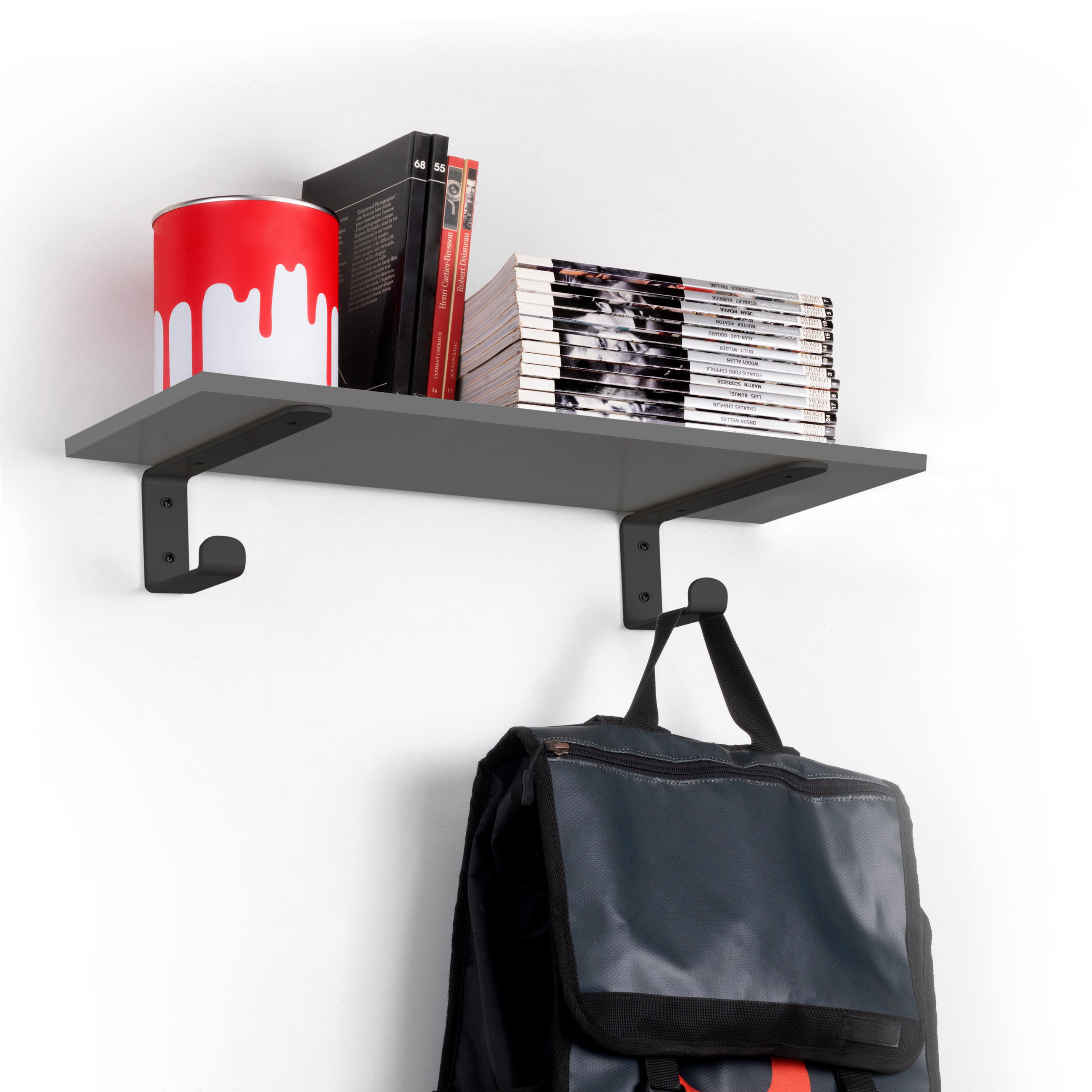 TRÄGER-SET für Regale in Holz Shelf mit integriertem Aufhänger, Stahl, Schwarz - Schwarz, Metall (3/8/20cm) - EMUCA