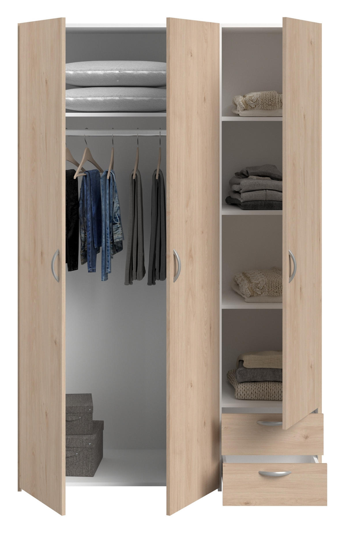 KLEIDERSCHRANK Daily 12 in Akazie 120 x 185 x 51 cm (BxHxT) – Kleiderschrank 3 türig ohne Spiegel - Braun, Holzwerkstoff (120/185/51cm)