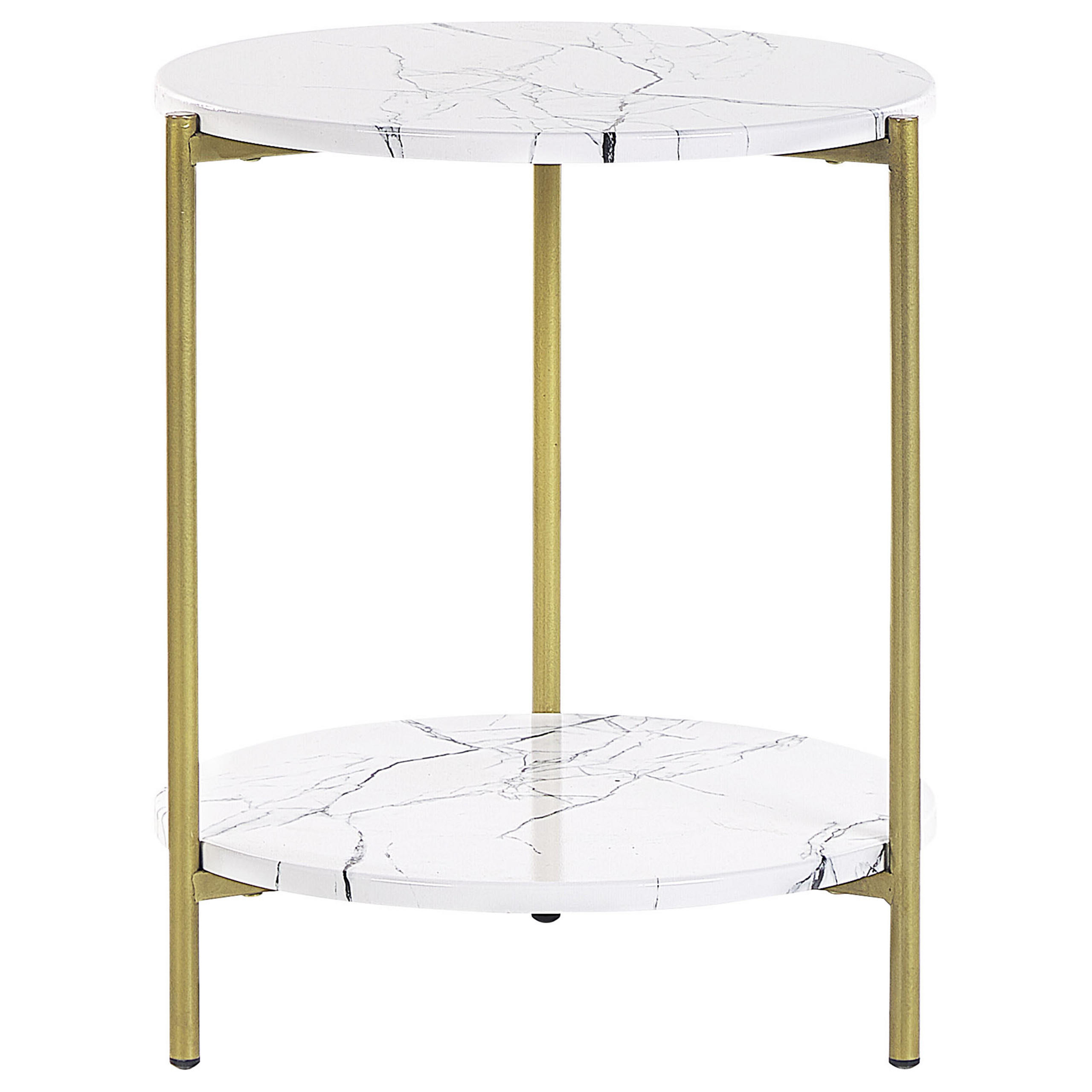 Beliani PŘÍSTAVNÝ STOLEK Mramor Look bílý/zlatý 40 cm Reva