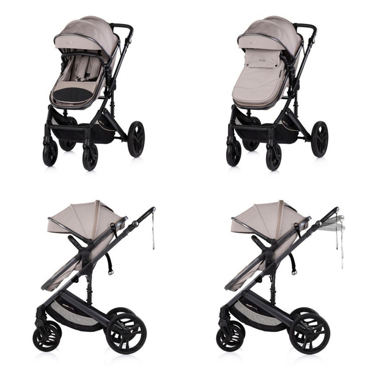 KOMBIKINDERWAGEN Amore 3 in 1 braun Babyschale Adapter Wickeltasche Fußabdeckung - Beige, Metall (95/63/105cm) - Chipolino