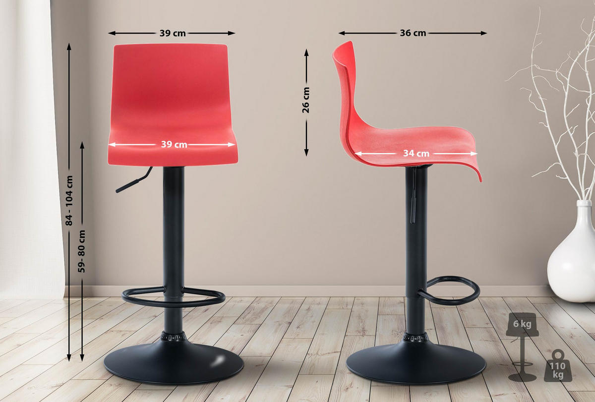 BARHOCKER Kunststoff rot - Rot/Schwarz, Kunststoff/Metall (39/84/36cm) - CLP