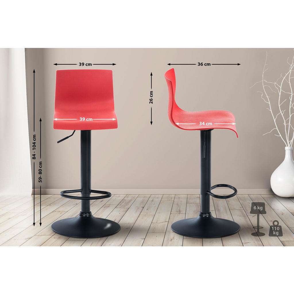 Thumbnail - CLP Barhocker, Rot, Kunststoff, 39x84x36 cm, Esszimmer, Barmöbel, Barhocker