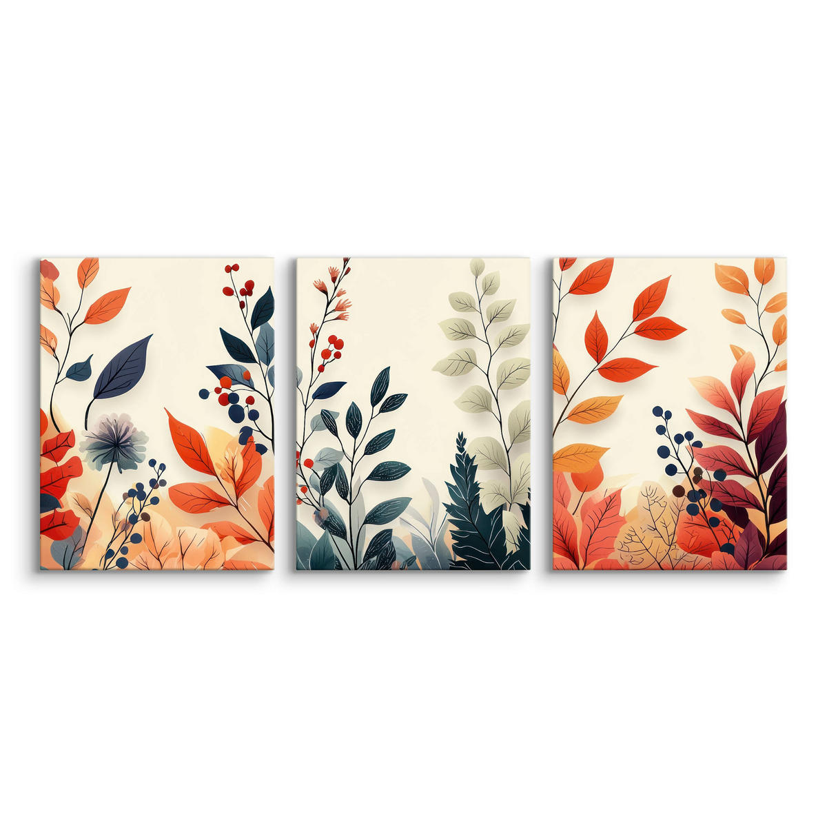 LEINWANDBILDER 3-es Set Blätter Natur - Beige/Rot, Textil (90/40cm) - Muralo