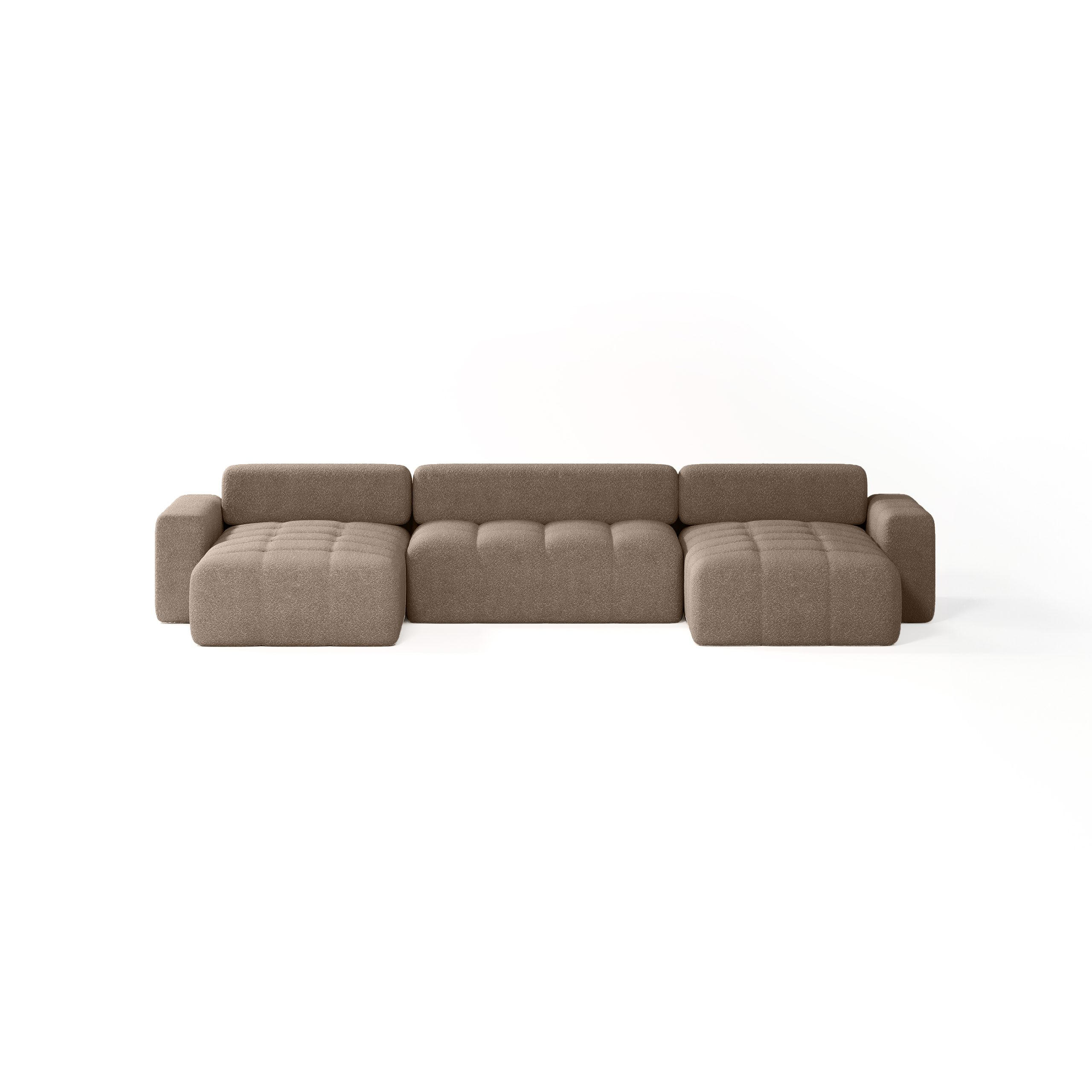 ECKSOFA Bouclé-Stoff 10 Sitzer Bornum U, Braun - Braun, Textil (386/70/155cm) - Meblito