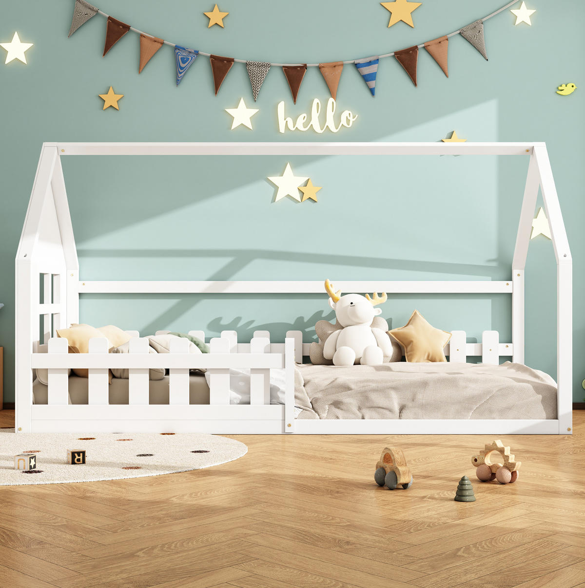 HAUSBETT 90/200 cm Weiß aus Kiefer mit minimalistischer Form - Weiß, Holz (90/200cm) - OKWISH