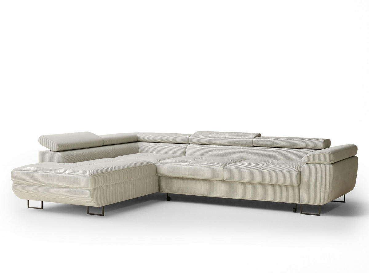 ECKSOFA MIT SCHLAFFUNKTION Concord Creme Samtstoff - Creme/Schwarz, Holz/Holzwerkstoff (203/277cm) - Maison de Reve