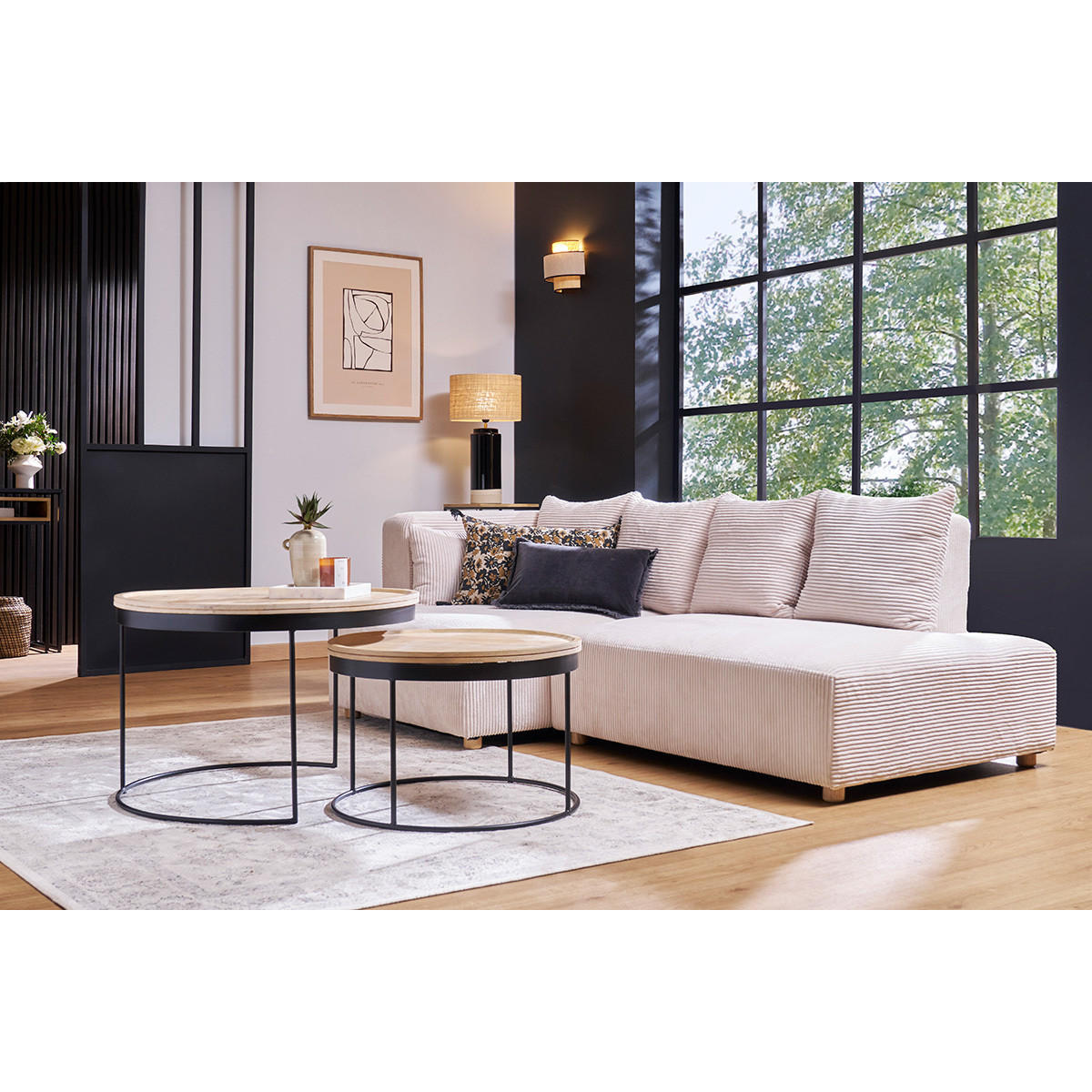 COUCHTISCH Verschachtelt Massiv Mangoholz Metall LEDGE - Dunkelbraun, Holz (75/75/52cm) - Miliboo