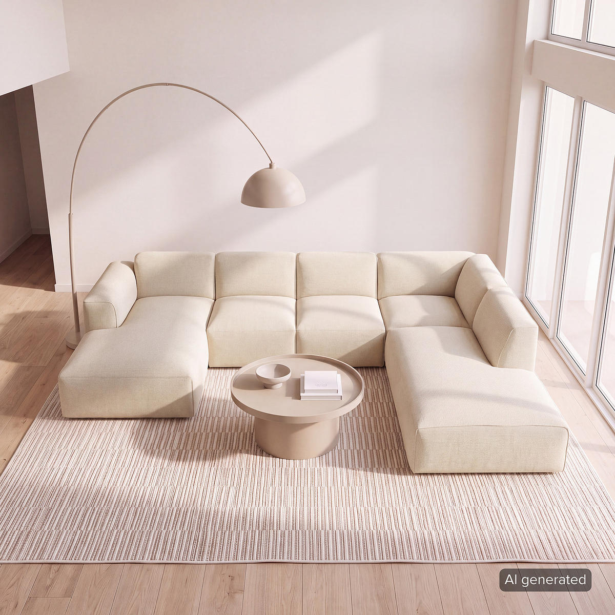 WOHNLANDSCHAFT mit Longchair - Beige/Schwarz, Kunststoff/Textil (325/71/235cm) - home24