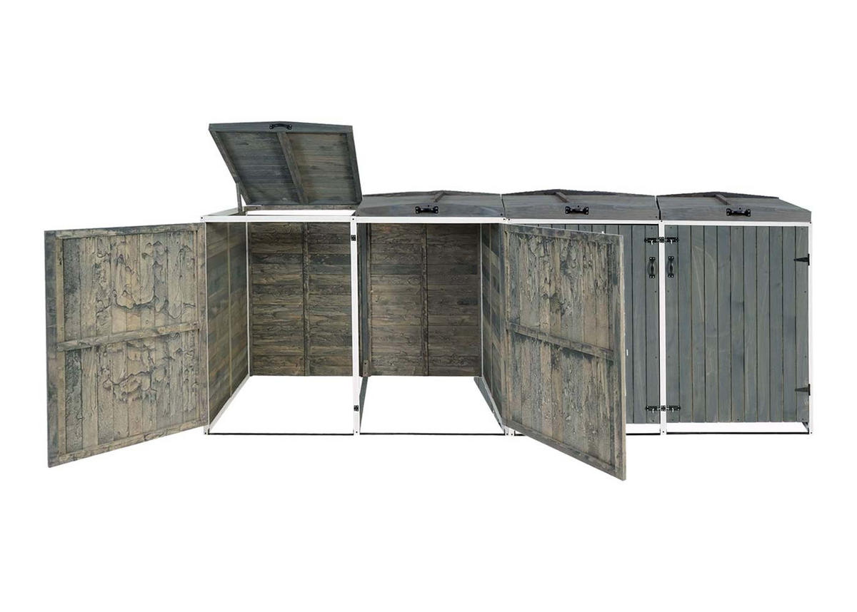 MÜLLTONNENBOX XL 4er-/8er HxBxT 126x316x98cm Grau-Weiß Holz - Hellgrau, Holz (316/126/98cm) - PROREGAL