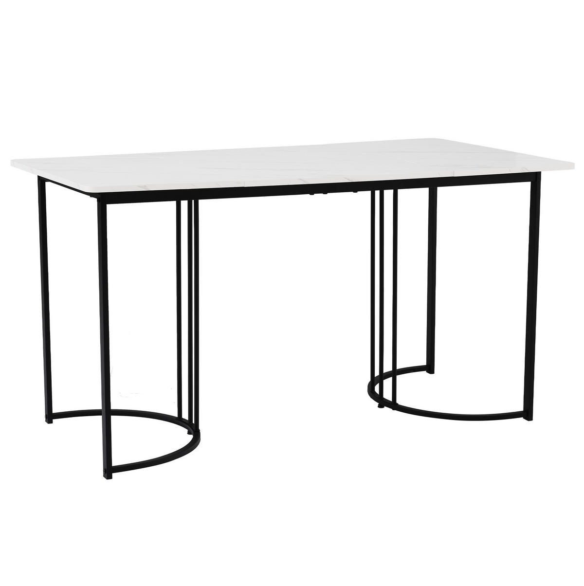ESSTISCH 140x80x75 cm in Weiß und Schwarz aus MDF mit Marmormuster auf stabilem Metallgestell - Weiß, Holzwerkstoff (140/80/75cm) - Modfu