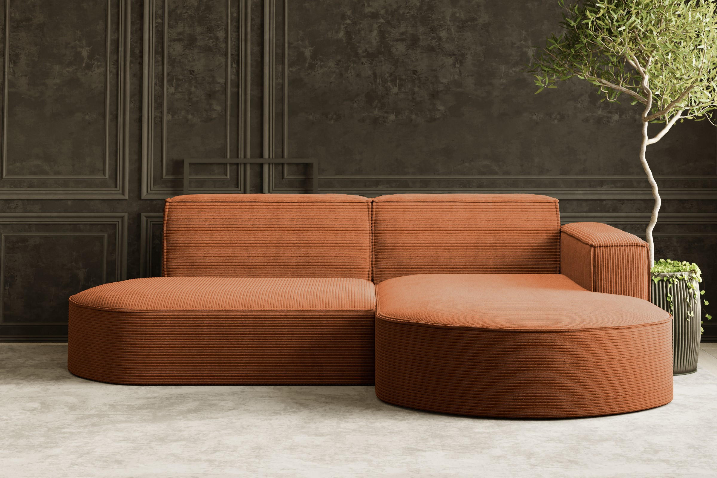 ECKSOFA Modena Studio, Cord Stoff Ziegel Rechts - Orange, Holzwerkstoff/Textil (236/165cm) - Kaiser Möbel