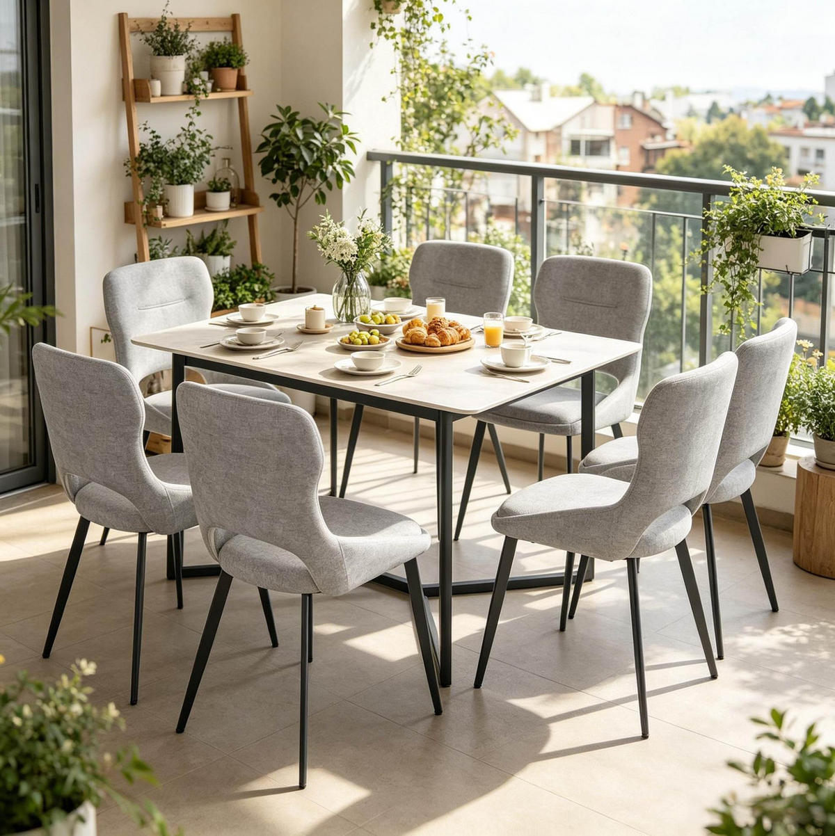 ESSSTUHL 6er-Set Grau mit Chenillebezug - Grau, Metall (40/86/43cm) - MIVRAY