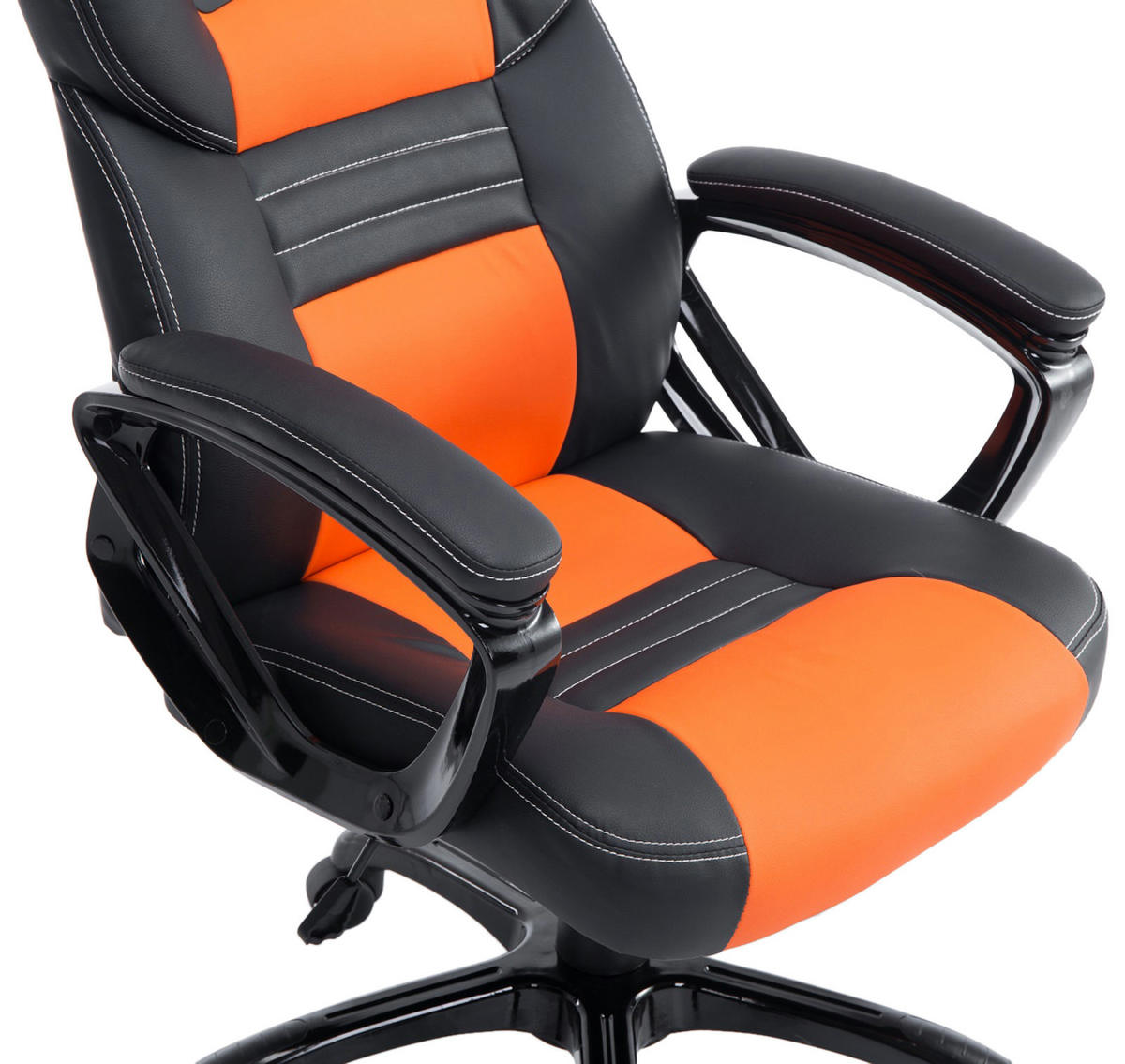 CHEFSESSEL Lederlook schwarz/orange - Schwarz/Orange, Kunststoff/Textil (65/114/70cm) - CLP