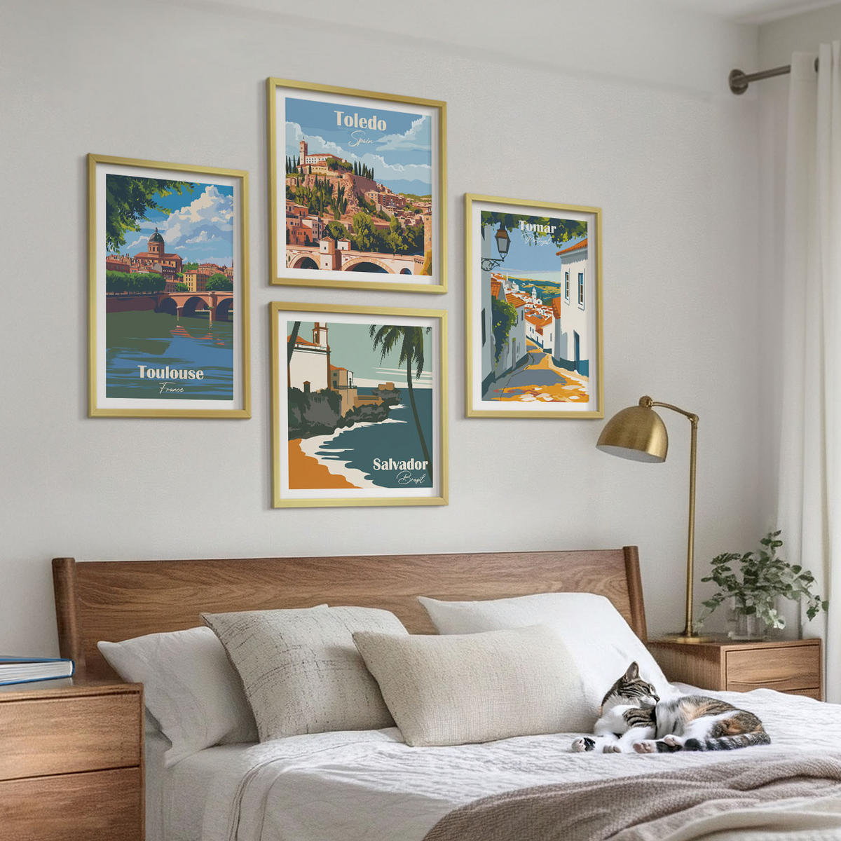 WANDBILDER 4er Set - 50x50 cm & 40x60 cm Goldrahmen - Retro-Stadtgrafiken - Goldfarben, Kunststoff (50/50cm) - ArtPrintCave