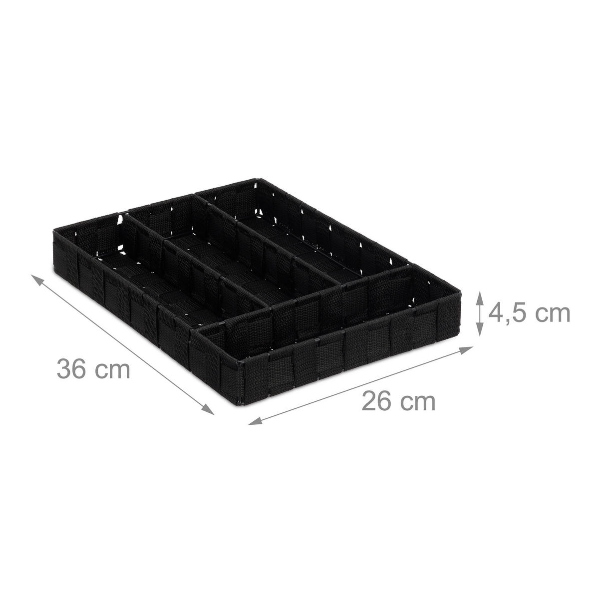 BESTECKKASTEN - Schwarz, Kunststoff/Metall (26/4.5/36cm) - Relaxdays