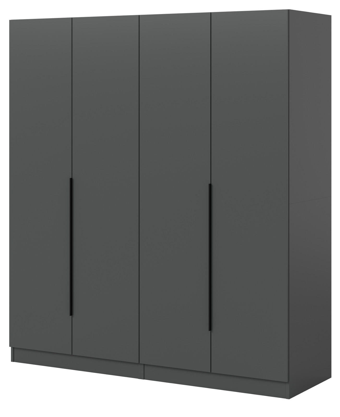 KLEIDERSCHRANK grau 4-türig 160 x 181 cm, Drehtürenschrank mit zusätzlichen Einlegeböden - Schwarz/Grau, Holzwerkstoff/Kunststoff (160/181/52cm) - Inn.Furn