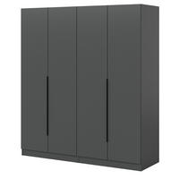 KLEIDERSCHRANK grau 4-türig 160 x 181 cm, Drehtürenschrank mit zusätzlichen Einlegeböden - Schwarz/Grau, Holzwerkstoff/Kunststoff (160/181/52cm) - Inn.Furn