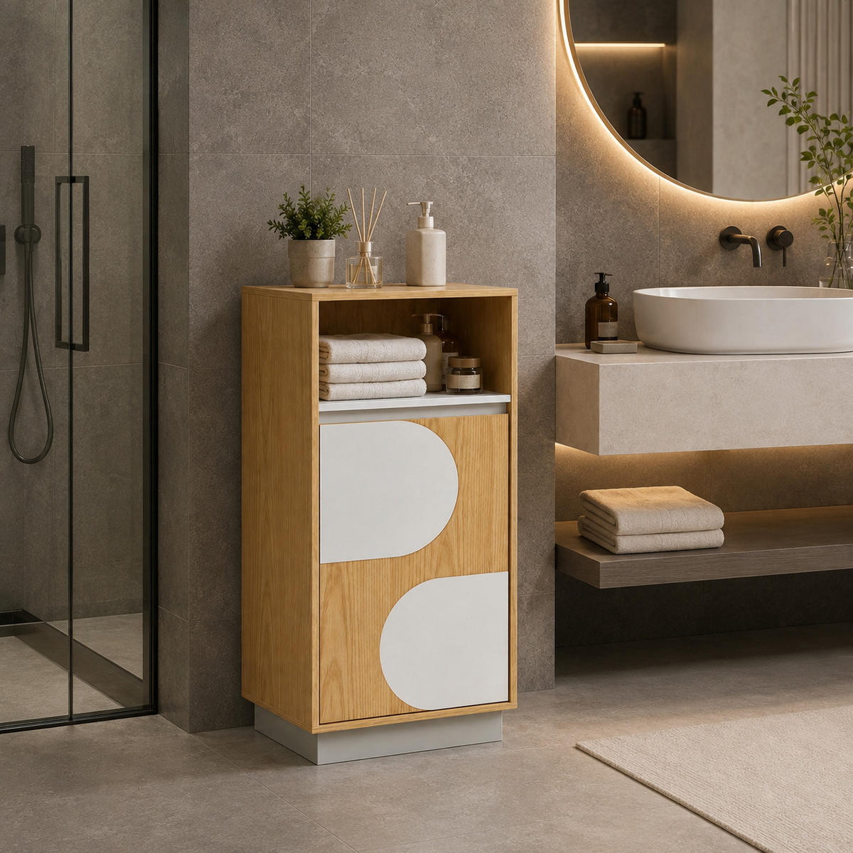 BADEZIMMERSCHRANK 85cm - Akaziefarben, Holzwerkstoff (30/85/40cm)