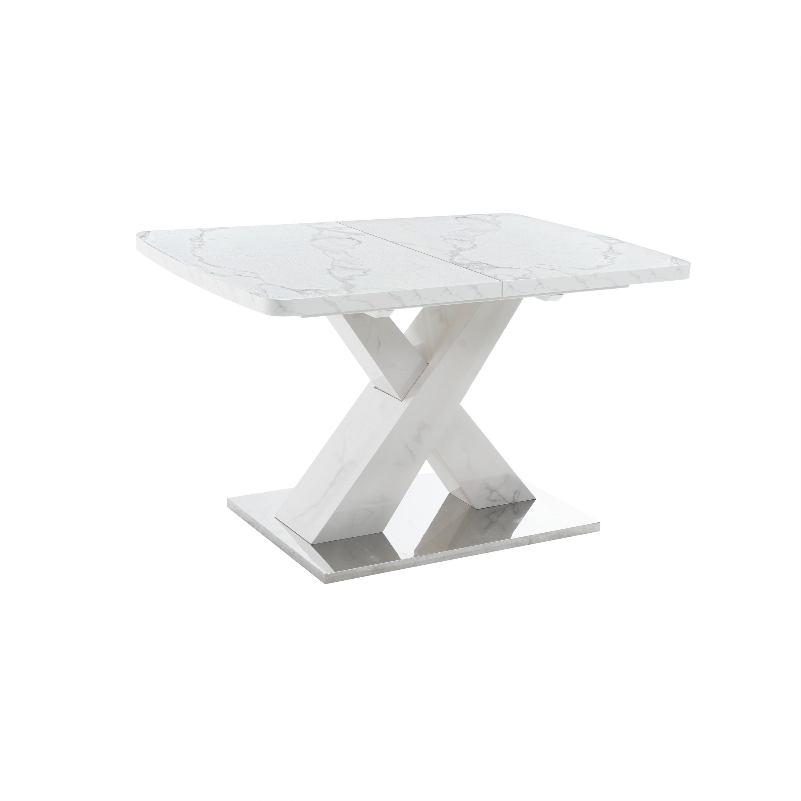 STILVORA JÍDELNÍ STŮL v bílé barvě s rozkládací deskou a nohami ve tvaru X, 160×80×76,5 cm