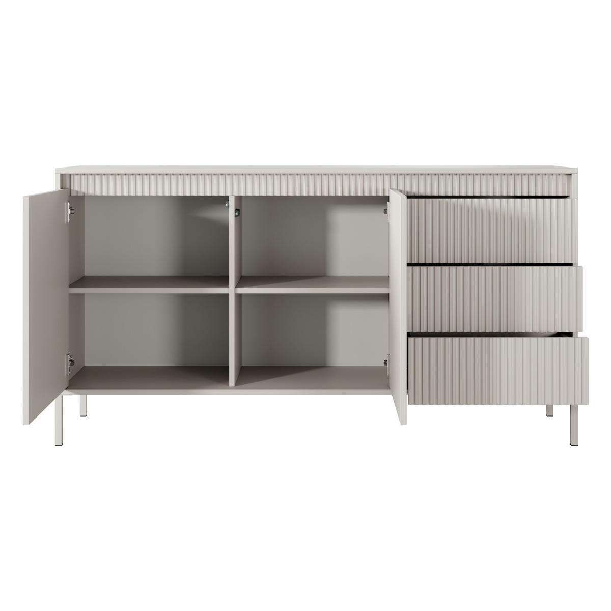 SIDEBOARD SELBU KOM2 Reliefierte Fronten aus MDF-Platte Beige Beige - Beige, Glas/Holzwerkstoff (154/82/40cm) - Komodee