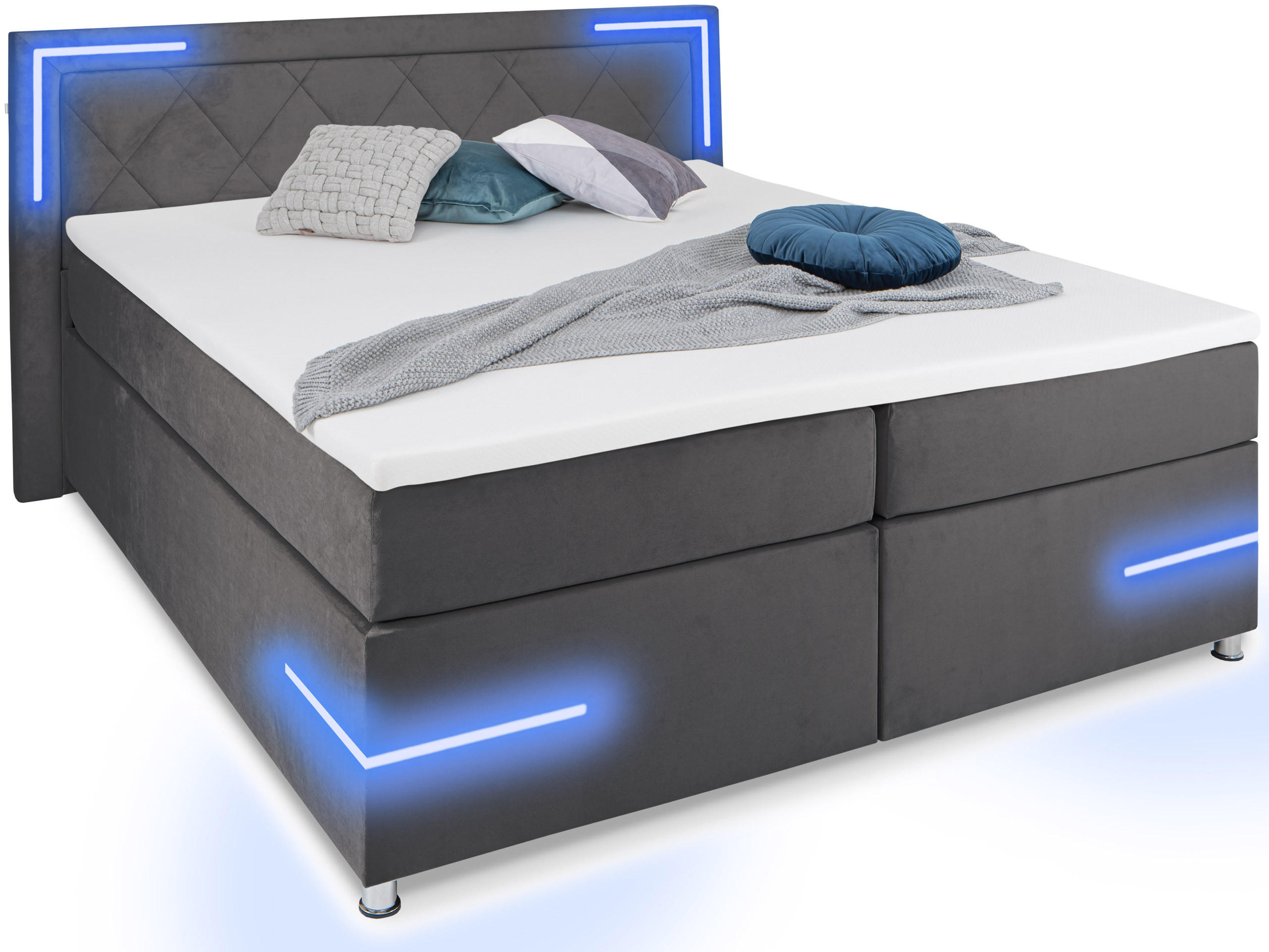 BOXSPRINGBETT Arizona Anthrazit 160/200 cm H2/H3 Samt - Anthrazit, Textil (160/200cm) - wonello