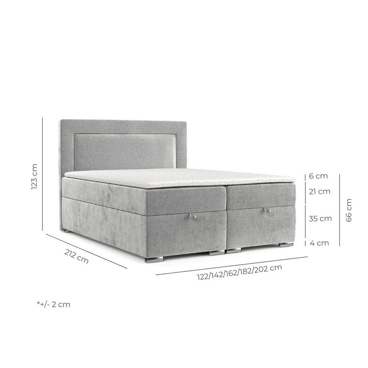 BOXBETT Lontano 200/200 cm Hellgrau im Lotta Stoff - Chromfarben/Hellgrau, Holz/Holzwerkstoff (200/200cm) - AltaBeds
