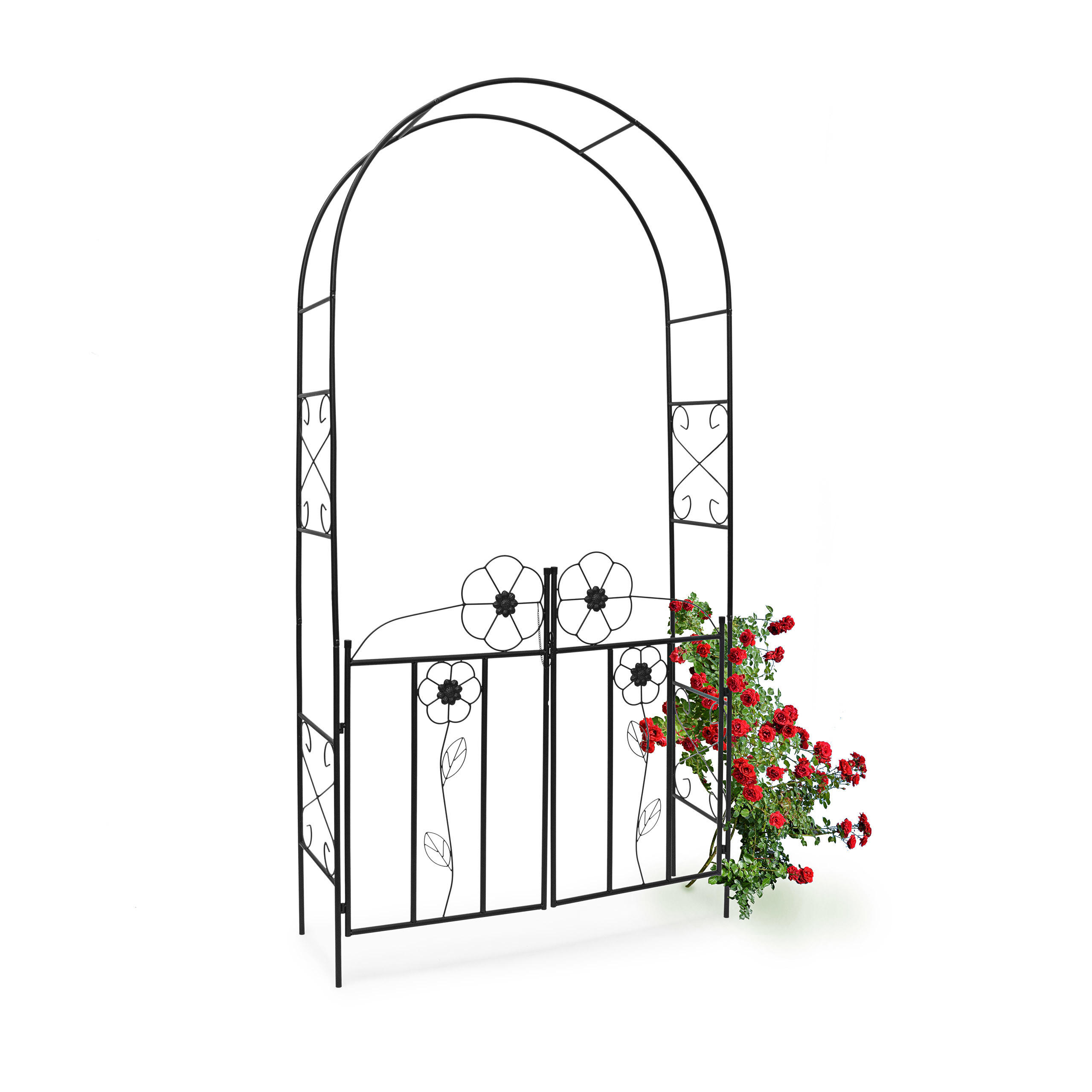 Relaxdays OBLOUK Černý práškově lakované železo s brankou 228 cm
