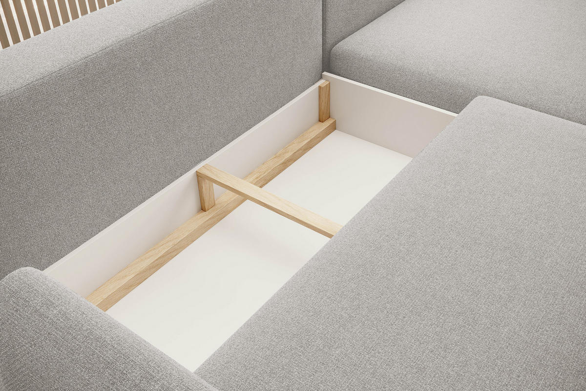 ECKSOFA Bono – Stilvolles Sofa mit Schlaffunktion, Robuste Holzfüße, Elegante Armlehnen, Tiefe Sitzfläche 226x164x88 cm – Rechte, Beige - Beige, Holz/Textil (226/164cm) - DomoHome