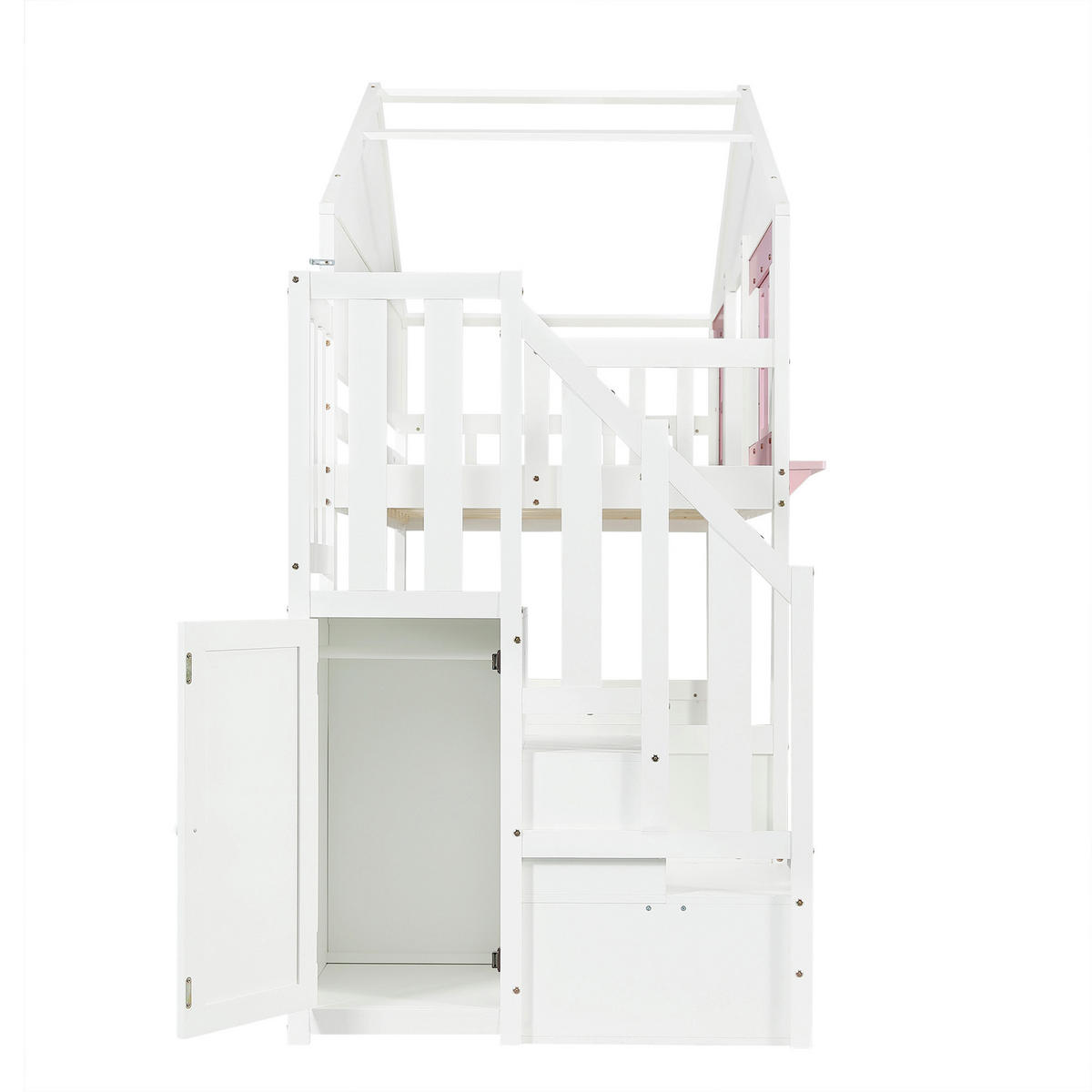 ETAGENBETT Mit Rollbett Weiß/Rosa 90x200 cm - Pink, Holz (90/200cm) - ComfortXL