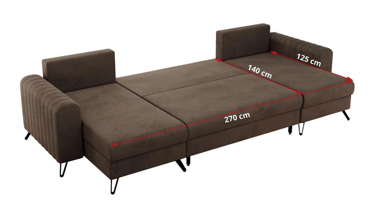 WOHNLANDSCHAFT AXEL U Velvet Braun - Schwarz/Braun, Textil/Metall (312/90/140cm) - MKS