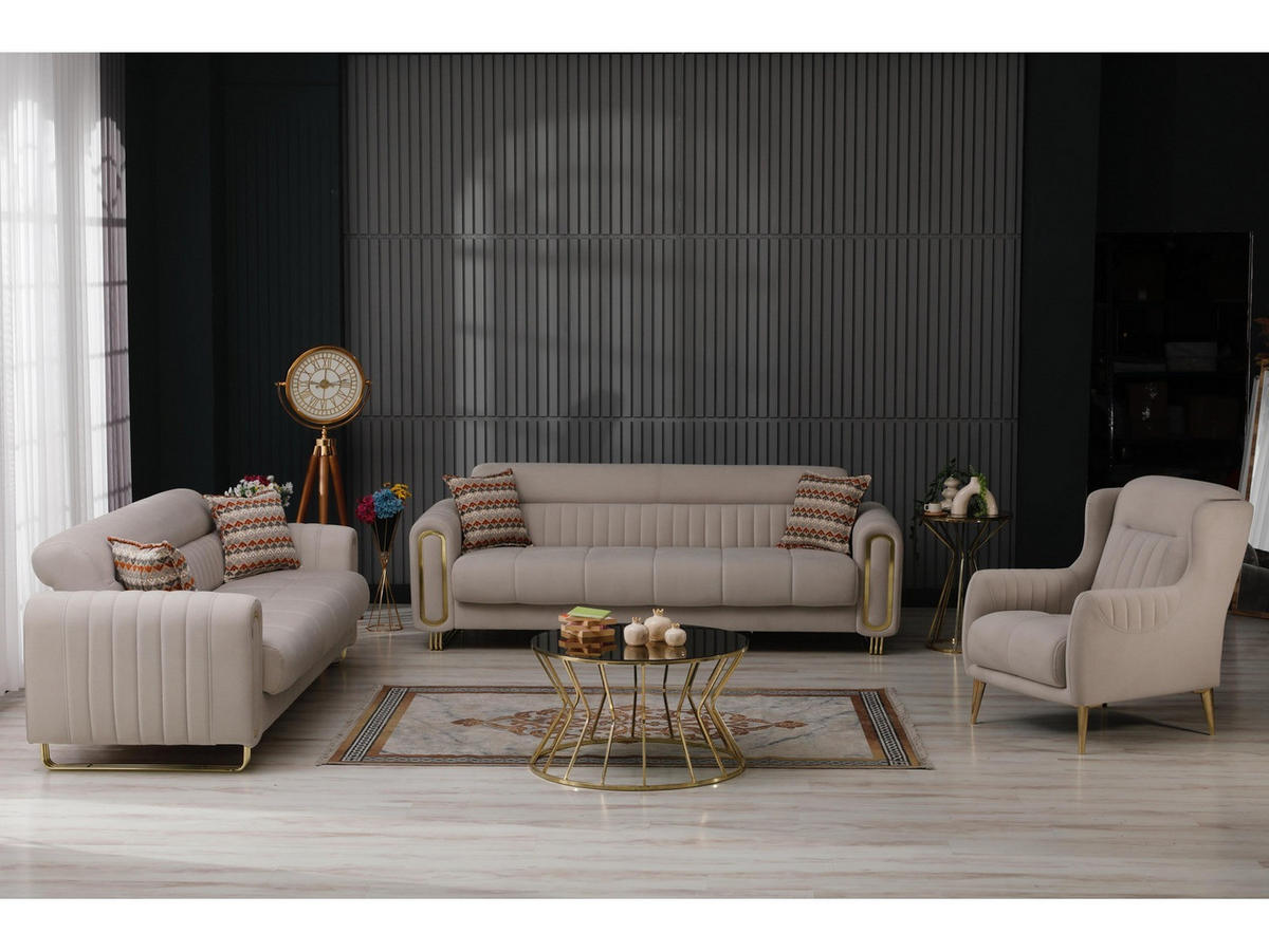 SITZGARNITUR Lima, Beige Stellvariante 3+3+1 - Beige, Holzwerkstoff/Metall (243/85/95cm)