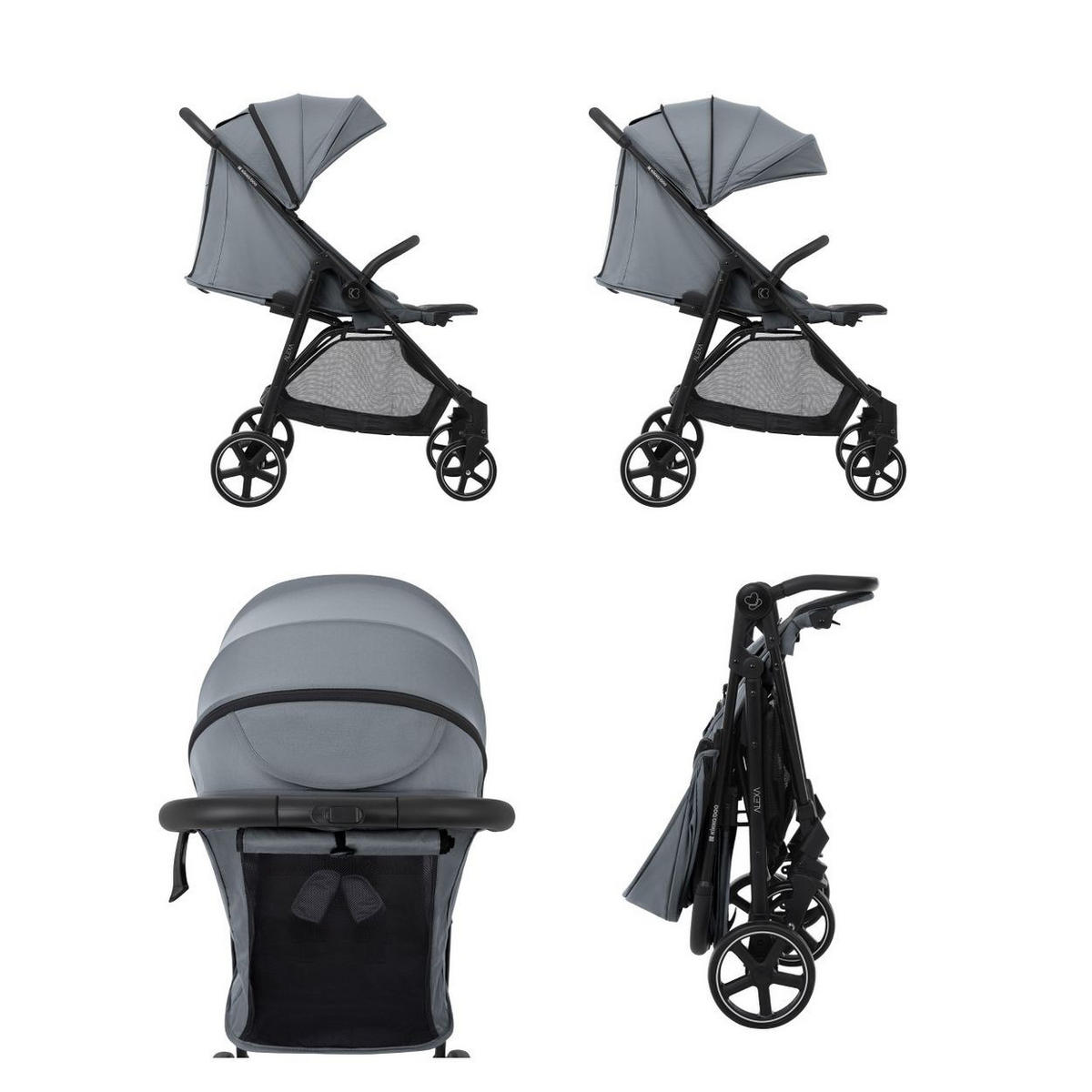 BUGGY Alexa 22 kg grau faltbar, Rückenlehne verstellbar, Gurt - Grau, Metall (72/51/101cm) - Kikka boo