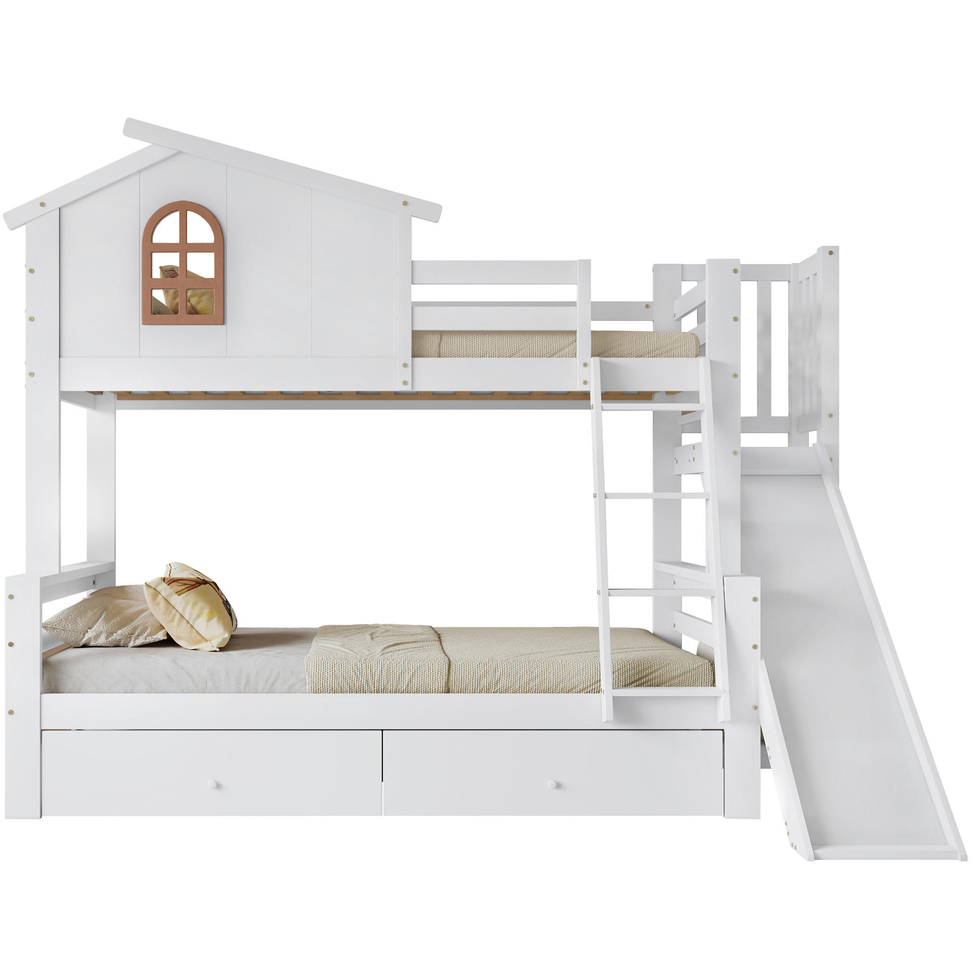 ETAGENBETT 90/200 & 120/200 cm Weiß mit Rutsche und 2 Schubladen - Weiß, Holz (90/200cm) - Flora Grace