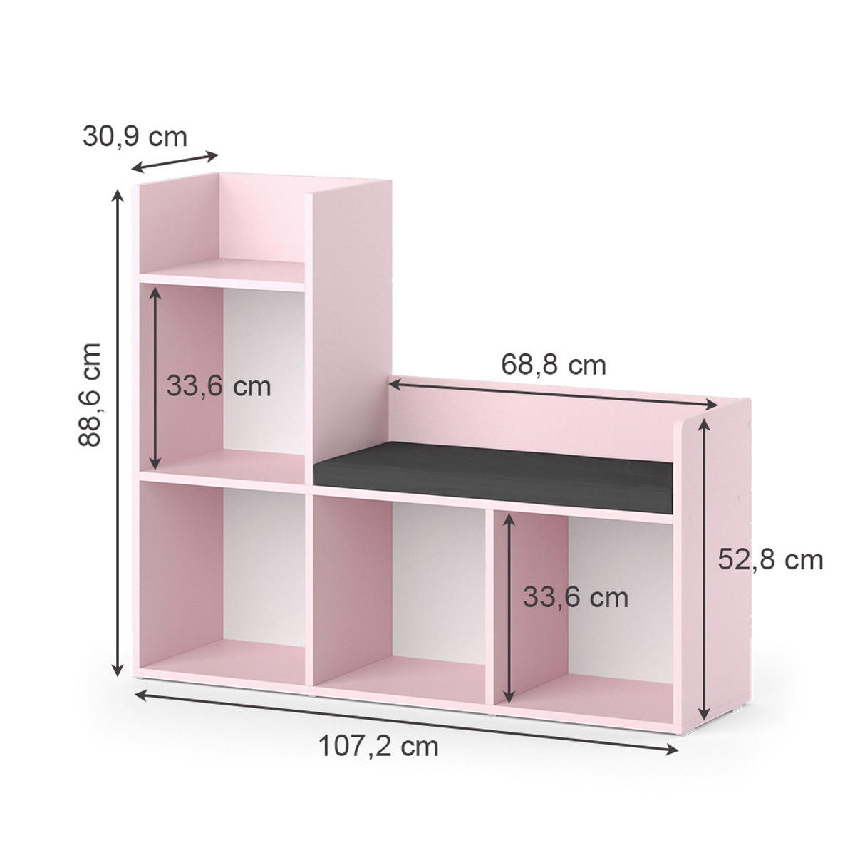 KINDERREGAL Luigi Rosa 107.2 x 88.6 cm ohne Faltboxen - Rosa, Holzwerkstoff (107.2/88.6/30.9cm) - Vicco