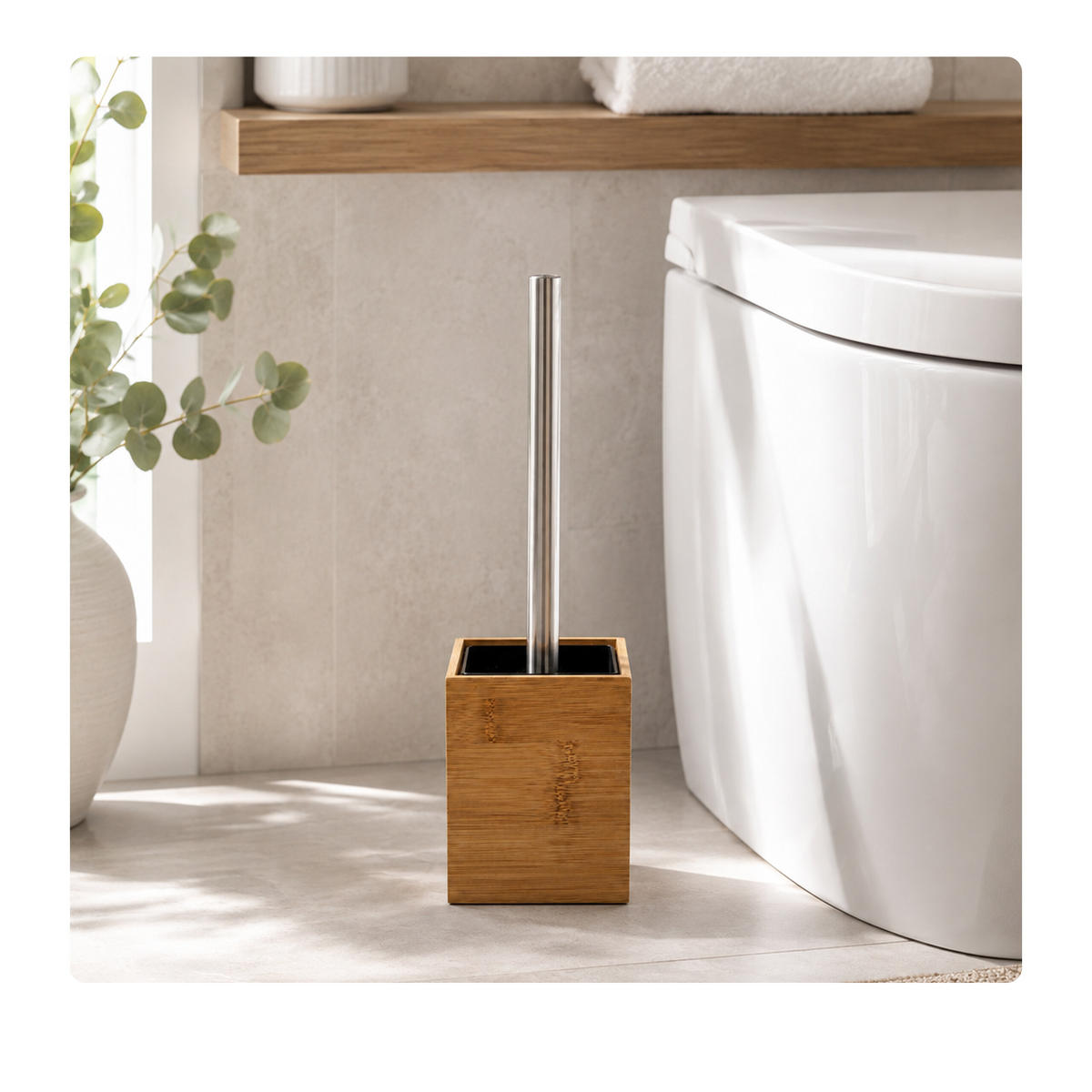 WC-ŠTĚTKA Přírodní s držákem bambus - světle hnědá, kov/dřevo (9.5/37/9.5cm) - Relaxdays