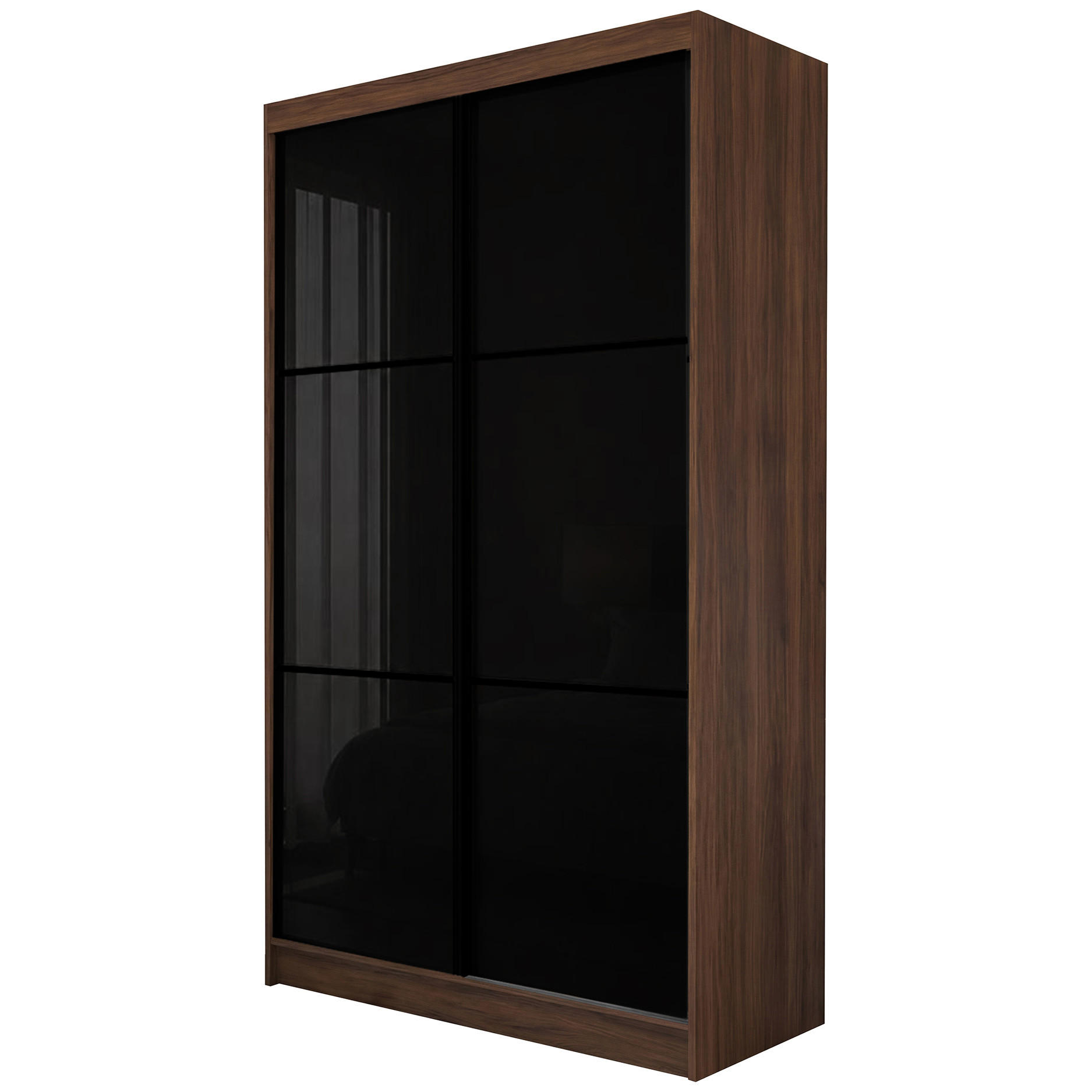 SCHWEBETÜRENSCHRANK Viva II mit Schubladen und Spiegel, mit Lacobel-Glas, 120/216/61 Walnuss - Walnussfarben, Holzwerkstoff (120/216/61cm) - Beautysofa