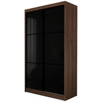 SCHWEBETÜRENSCHRANK Viva II mit Schubladen und Spiegel, mit Lacobel-Glas, 120/216/61 Walnuss - Walnussfarben, Holzwerkstoff (120/216/61cm) - Beautysofa
