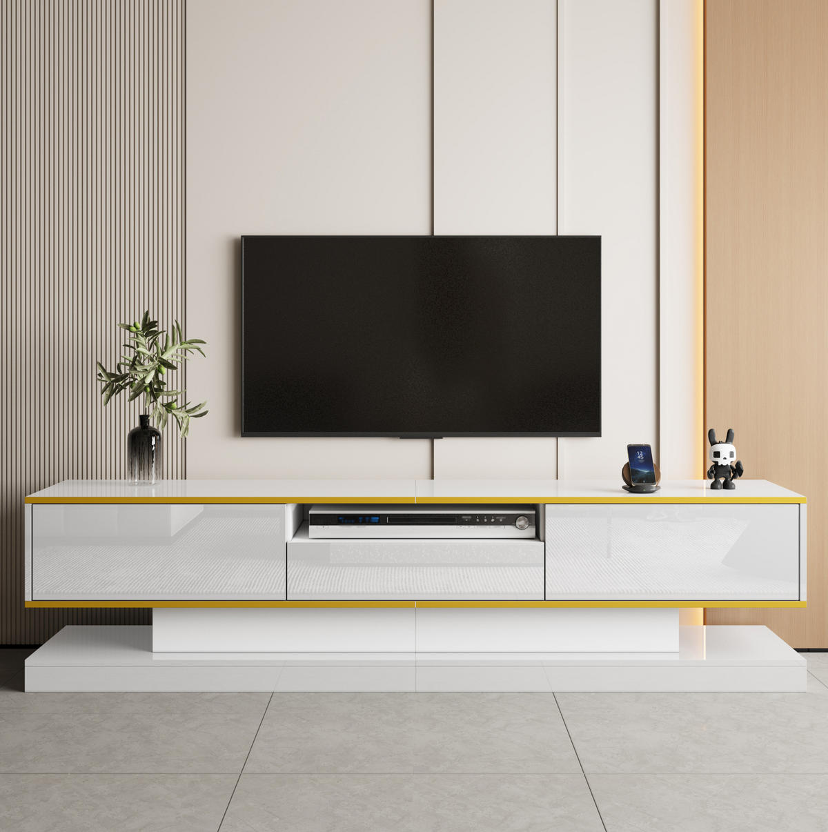 TV-SCHRANK mit 3 Schubladen 180 x 38 x 45 cm Hochglanz Weiß - Weiß, Holzwerkstoff (38/45/180cm) - Beauniv