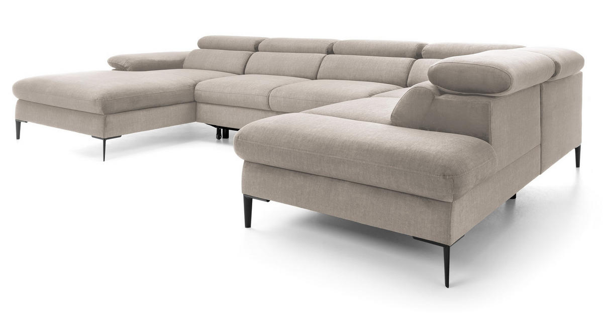 ECKSOFA U-Form 350 cm Amaro M mit Schlaffunktion, Links, Beige - Beige, Holz (214/353cm) - Emporius