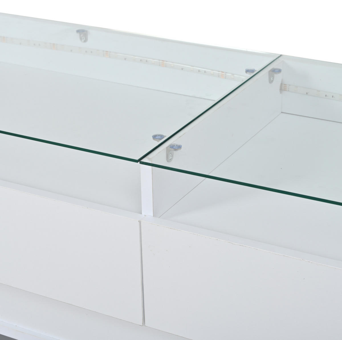 SIDEBOARD 140/40/70 cm weiß aus MDF mit Glasplatte und LED - Weiß, Holzwerkstoff (140/70/40cm) - OKWISH