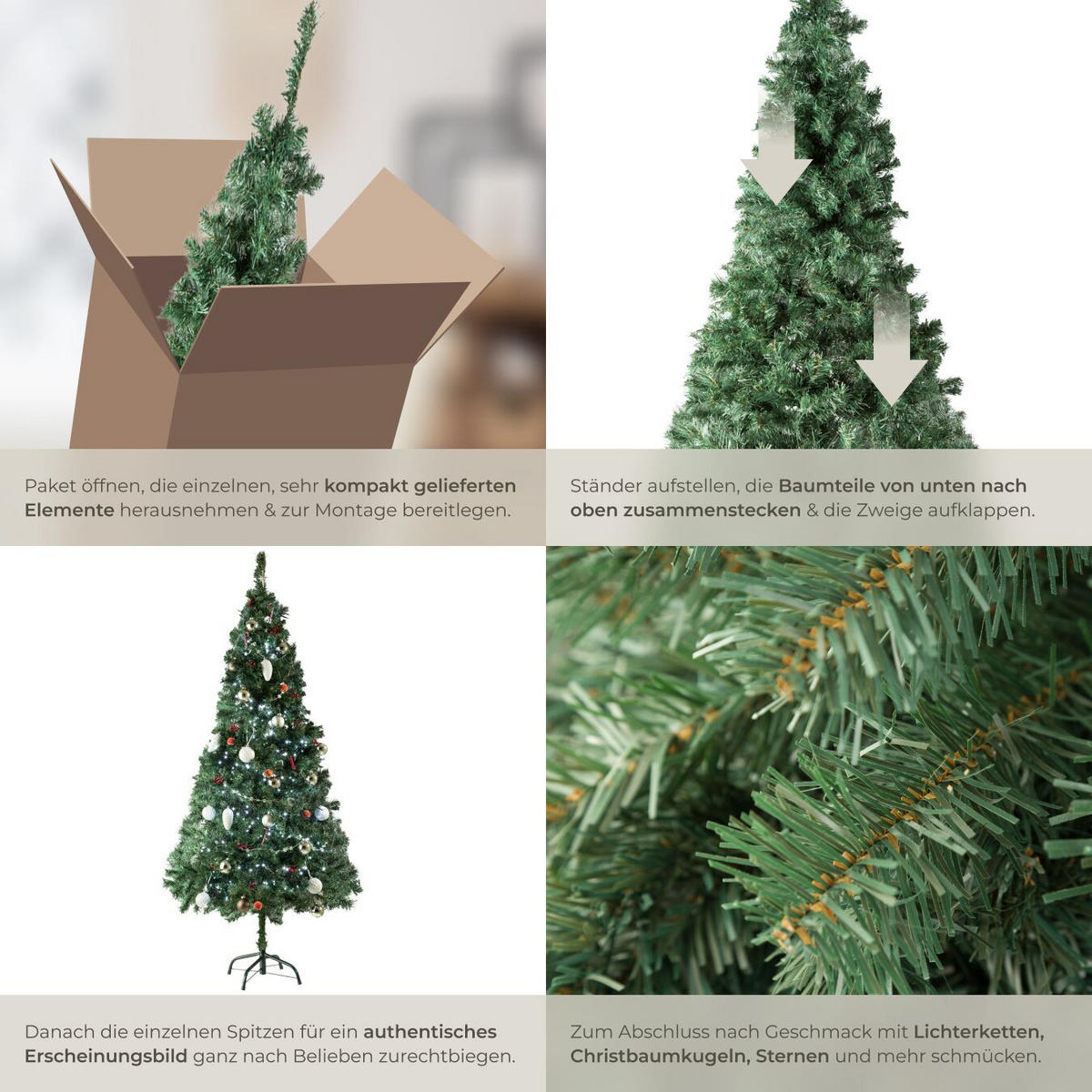 WEIHNACHTSBAUM ,inklusive Metallständer mit Kunststoffkappen,grün - Grün, Kunststoff (180cm) - tectake