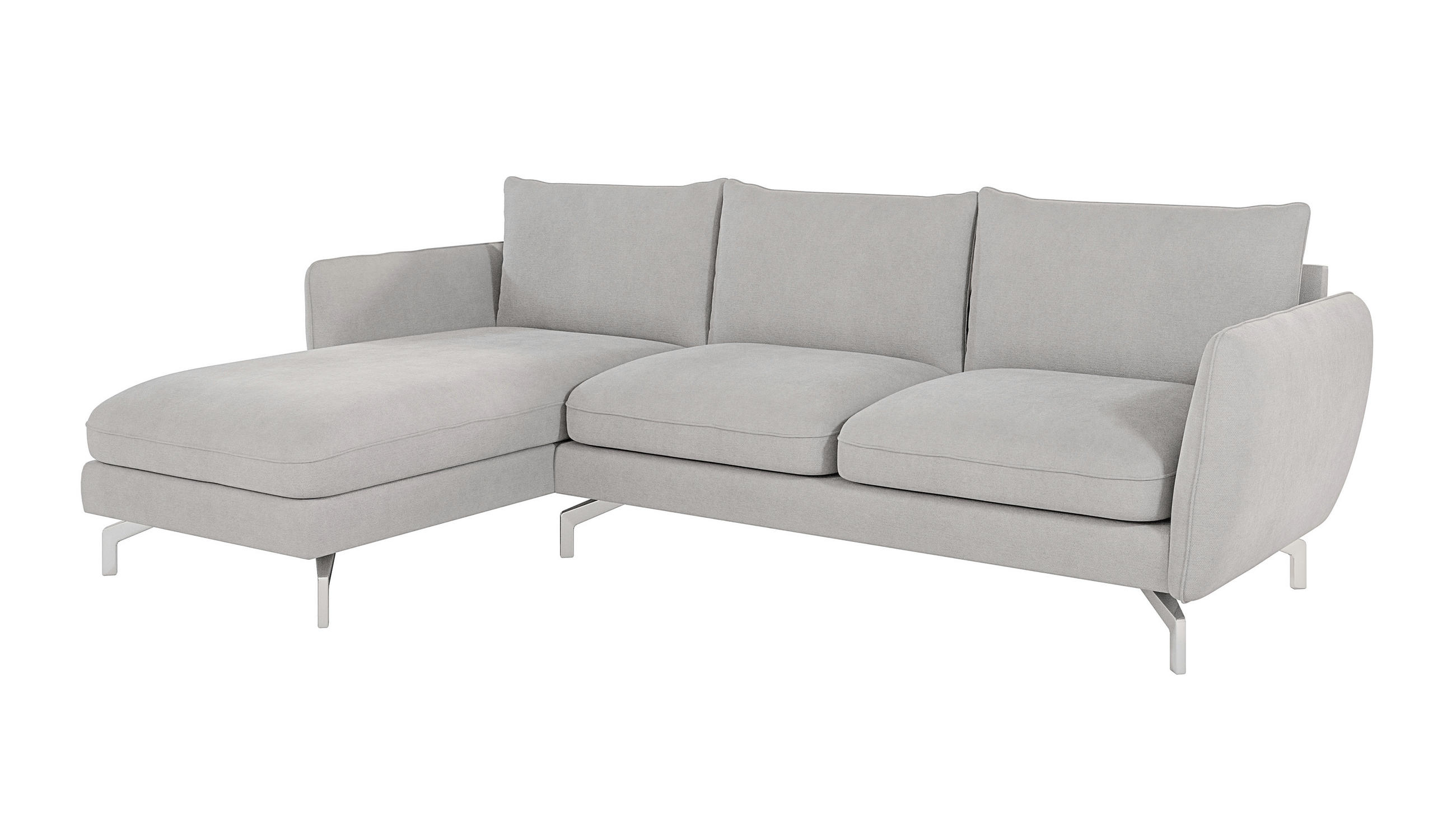 ECKSOFA Elou Silber Microfaser - Chromfarben/Silberfarben, Holz/Textil (261/167cm) - S-Style Möbel