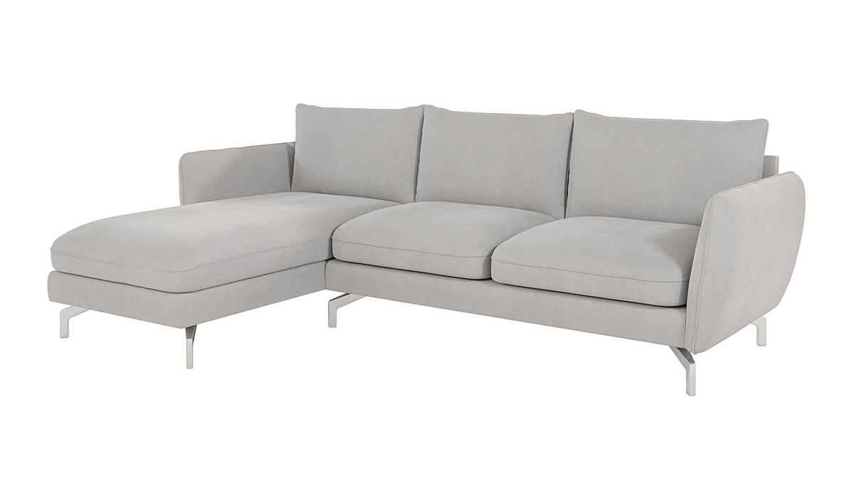 ECKSOFA Elou Silber Microfaser - Chromfarben/Silberfarben, Holz/Textil (261/167cm) - S-Style Möbel