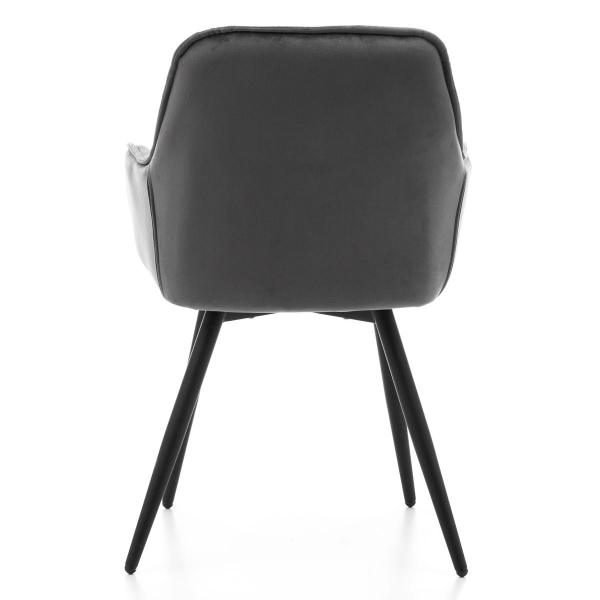 STUHL SIENA gepolstert mit Steppung - grau schwarze Beine - Samt Velours - Schwarz/Grau, Textil/Metall (58/87/61cm) - NEW HOME