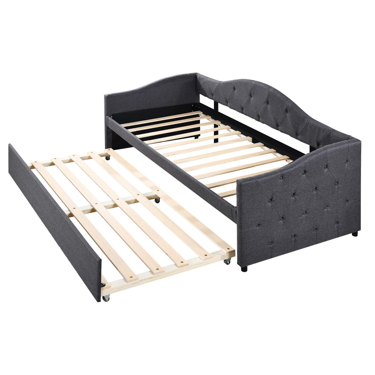TAGESBETT mit ausziehbarem Rollbett 90x200 cm Leinen Gray - Grau, Holz (90/200cm) - Meubliv