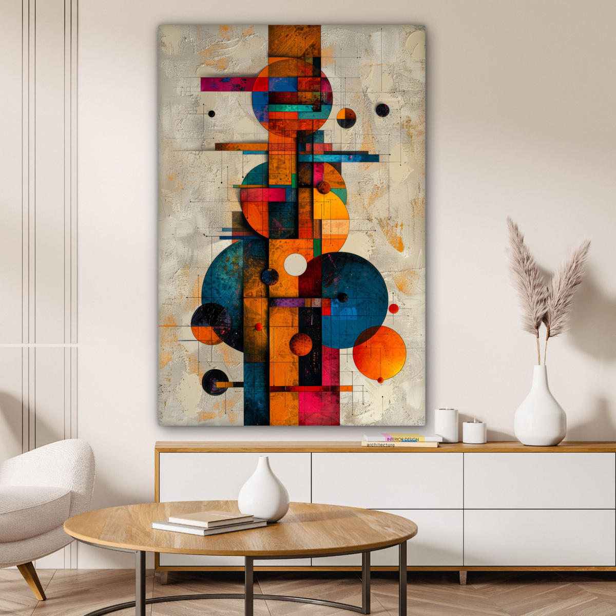 LEINWANDBILD - Vintage - Moderne Kunst - Orange - Geometrische Formen - 80x120 - Wanddeko - Multicolor, Textil (80/120cm) - MuchoWow