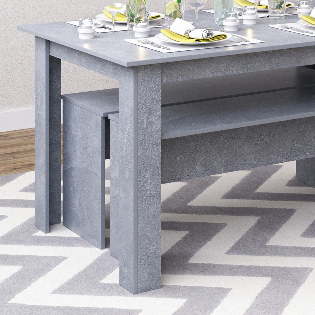 ESSTISCH SET Sentio Beton 90 x 140 cm mit 2 Bänken - Grau, Holzwerkstoff (140/76/90cm) - Vicco
