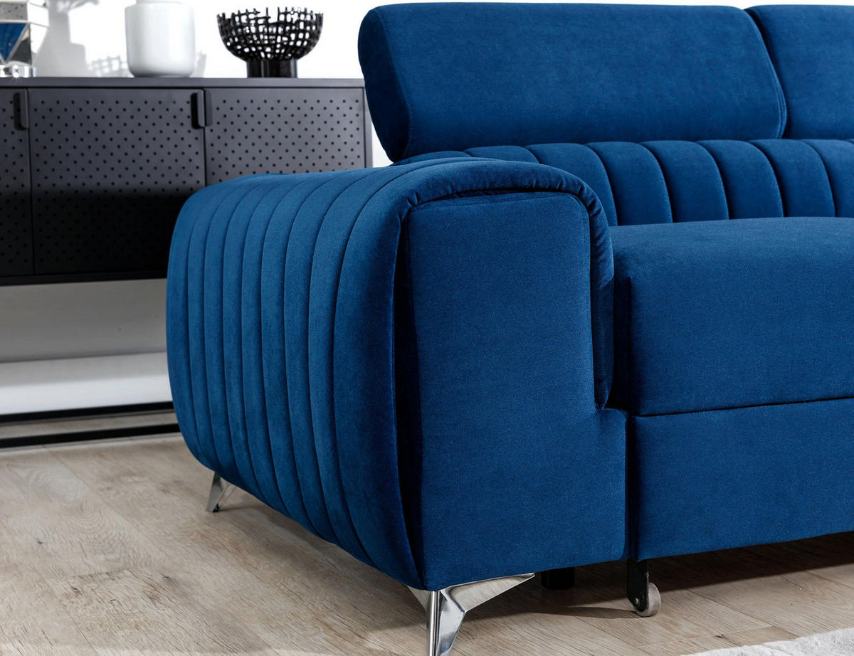 ECKSOFA Laurence mit Schlaffunktion & Bettkasten – 278 x 205 cm, verstellbare Kopfstützen - Blau, Kunststoff (278/205cm) - Wohnideebilder